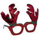 Sequin Reindeer Novelty Party Glasses - Red