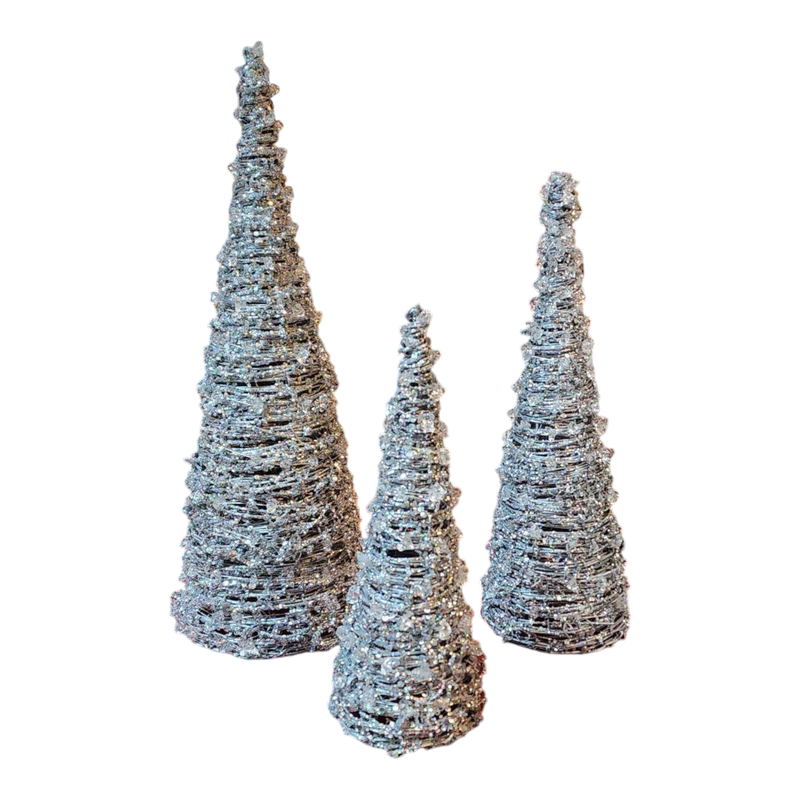 Glimmering Silver Cone Trees - 3 Piece Set