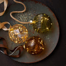 Micro LED Lighted Glass Ball Ornament - Green with Warm White Lights