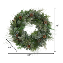32-Inch Pre-Lit Snowy Mixed Pine Wreath