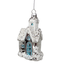 Glass Snowy Church Ornament -