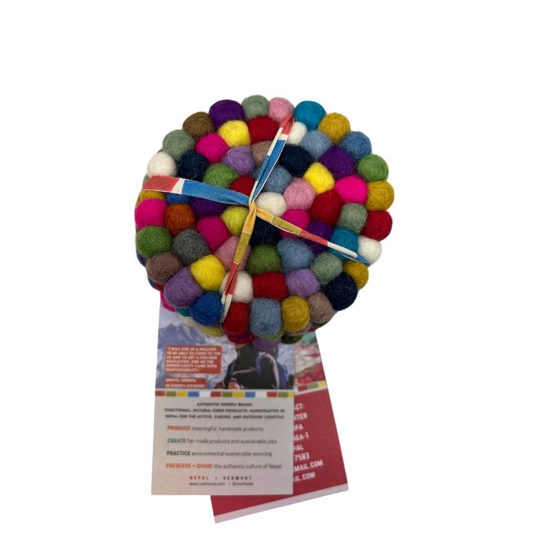 Round Multicolor Felt Wool Ball Coaster