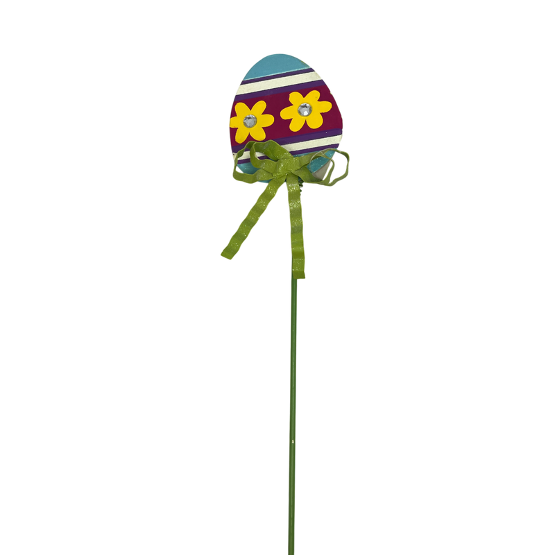 15 Inch Metal & Wood Spring Stake - Egg
