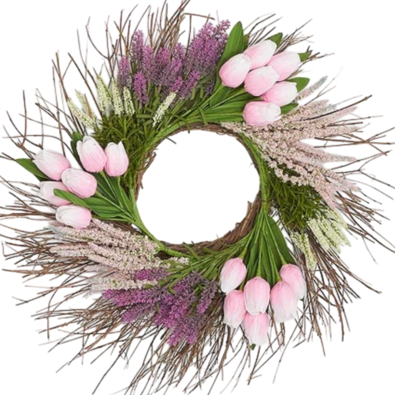 Tulip Heather Wreath on Natural Twig Base