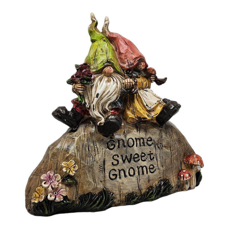 Garden Gnomes on a Rock  - 8 Inch - Gnome Sweet Gnome