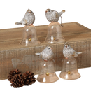 Holiday Bird On Top Of Glass Bell - Ornament