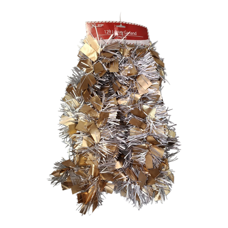 12 foot 4 Ply Luxury Matte Tinsel Garland - Silver/Gold