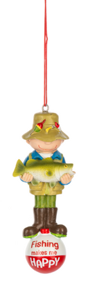 Happy Fisherman Ornament - Fishing Makes Me Happy