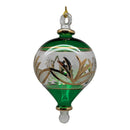 Etched Gold Teardrop Blown Glass Ornament - Emerald Green