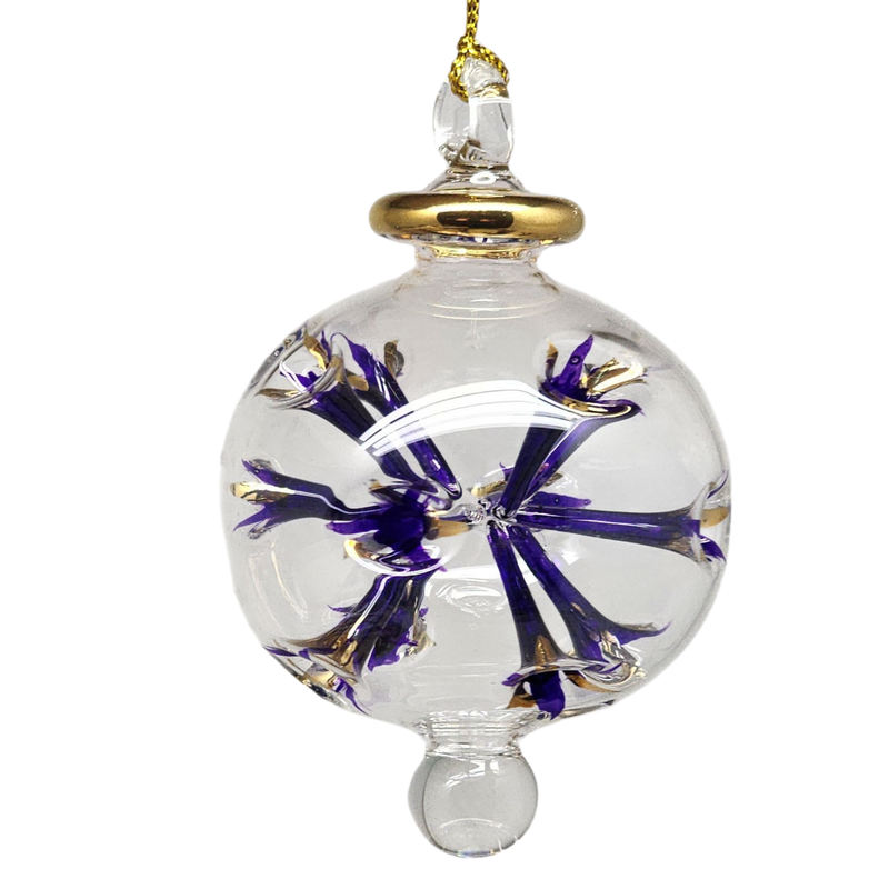 Blown Glass Pierced Starburst Ornament - Purple