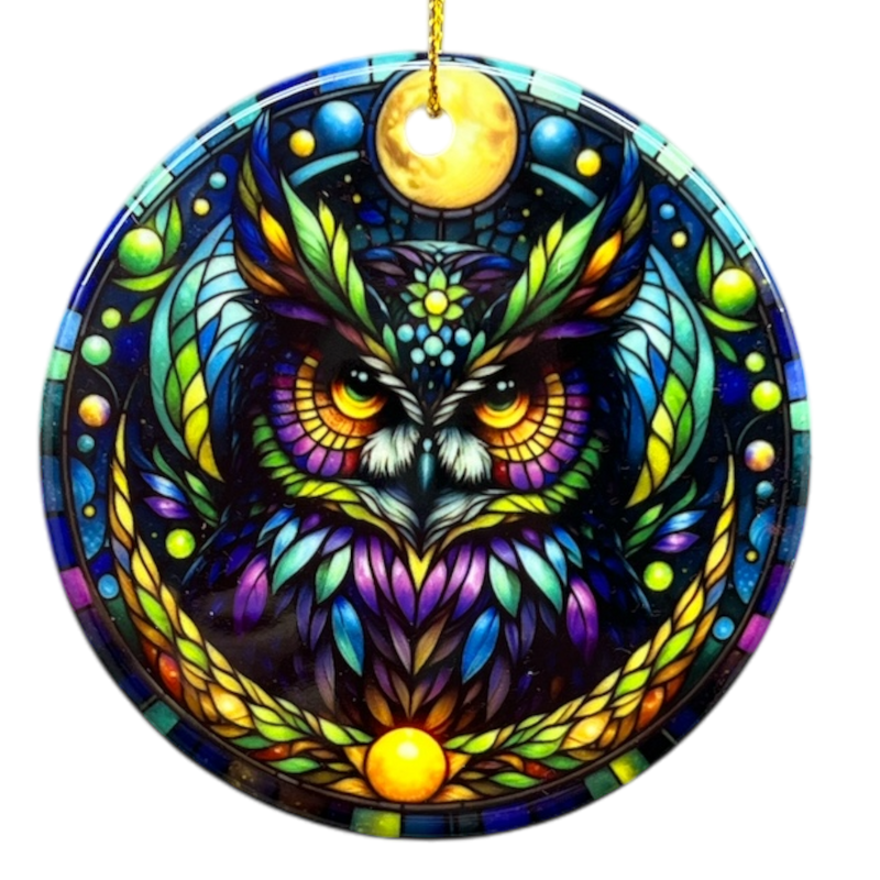 Mysterious Owl Stained Glass Style Ornament