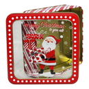 Square Cookie Tin with Window - Merry Christmas Santa with Gifts