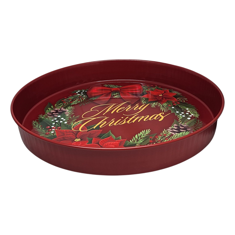 Huge Deep Round 13.5" Tray - Merry Christmas