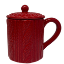 Red Knit-Look Mug With Lid - Mugs - by Transpac