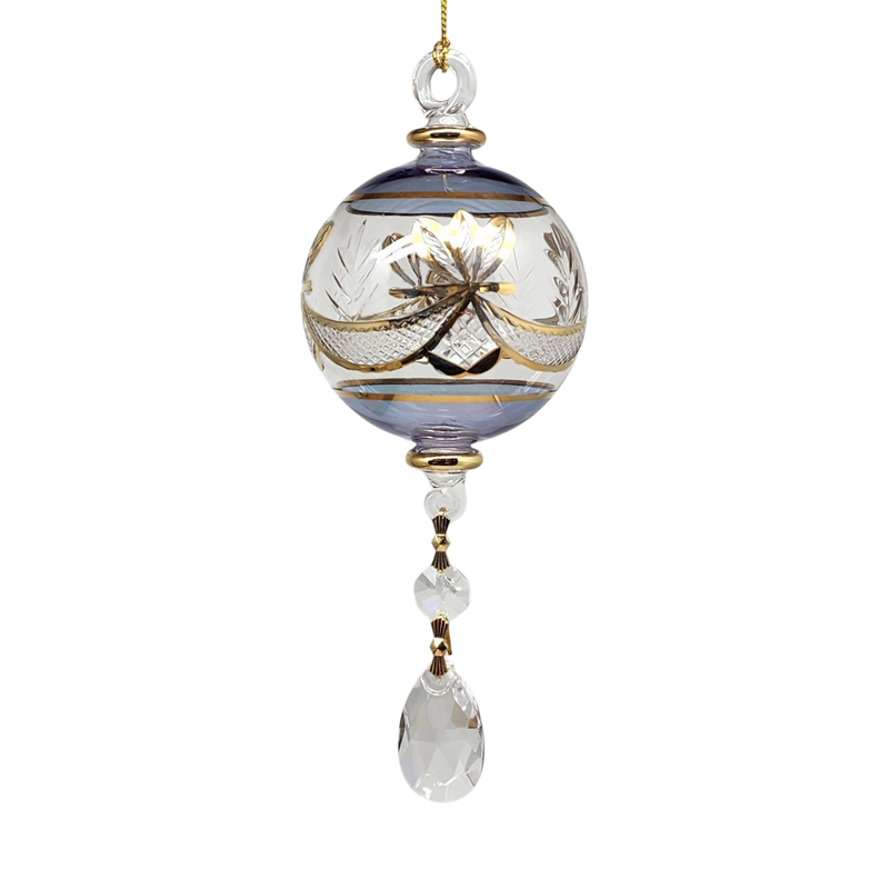 Special Etching Crystal Ball with Dangles Ornament - Blue
