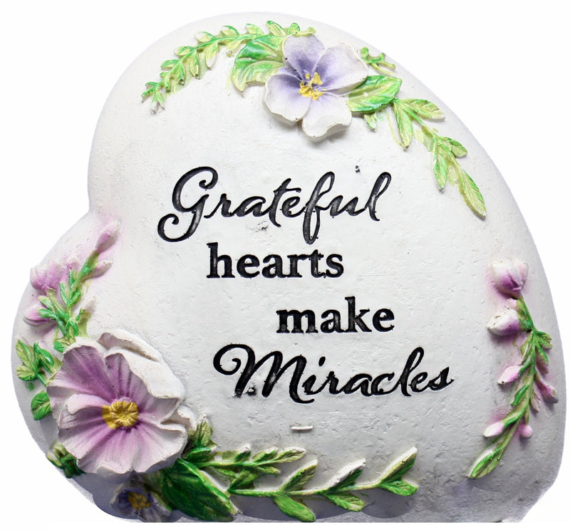 Resin Inspirational Heart Stone - Grateful Hearts make Miracles - The Country Christmas Loft