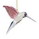 Feeding Hummingbird glass Ornament - Pink Wings / Blue Tail / Blue Beak