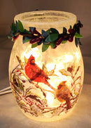 Lighted Glass Jar with Garland - Holly & Cardinals