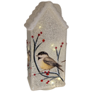 Lighted Glass Chickadee House Luminary