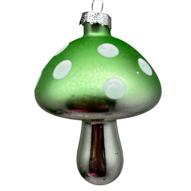 Green  Glow-In-The-Dark Glass Mushroom Ornament
