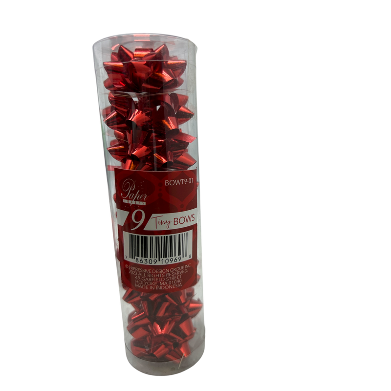 9 Tiny Metallic Bows In A Tube - Red Metallic