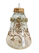 Clear and Frosted Gold Glitterlace and Braid Bell Ornaments - 4 Piece Set