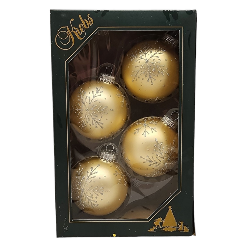 Krebs Value Glass Ball 4 pack - Iridescent Snowflake on Gold