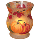 Crackle Glass Harvest Hurricane Candle Holder - Leaves and Pumpkins