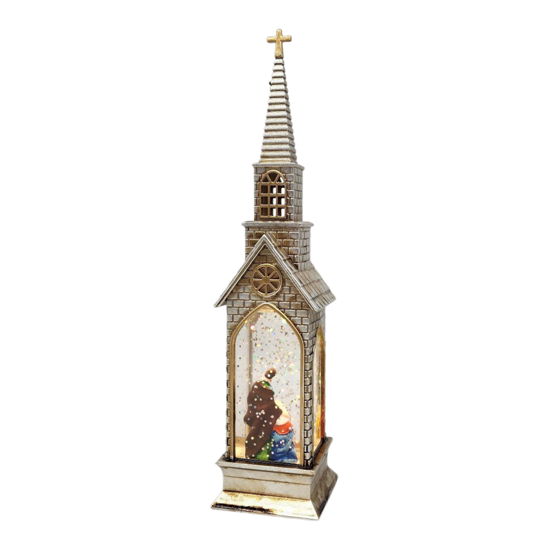 Lighted Church Waterglobe -  Holy Family