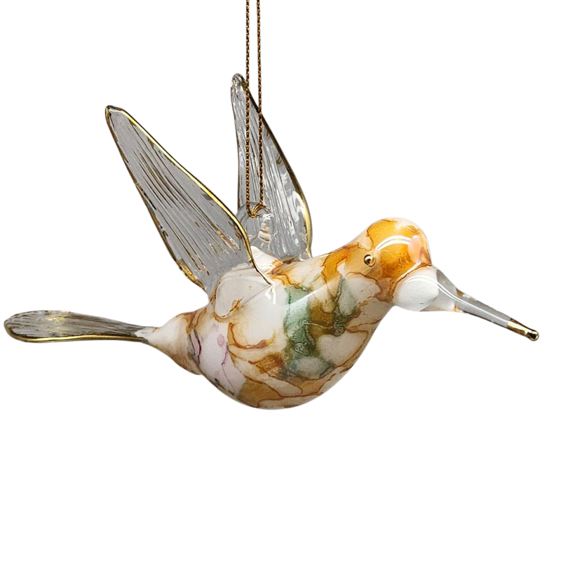 Blown Glass Hummingbird - Golden Petal