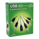 6 Port USB Extension Cord with 2 Amp Power Plug - Black