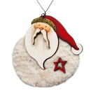 Fuzzy Wooden Santa Ornament - 4 Inches