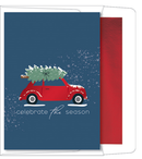 Foil Accented Embossed Cards (Vintage Car with Christmas Tree)