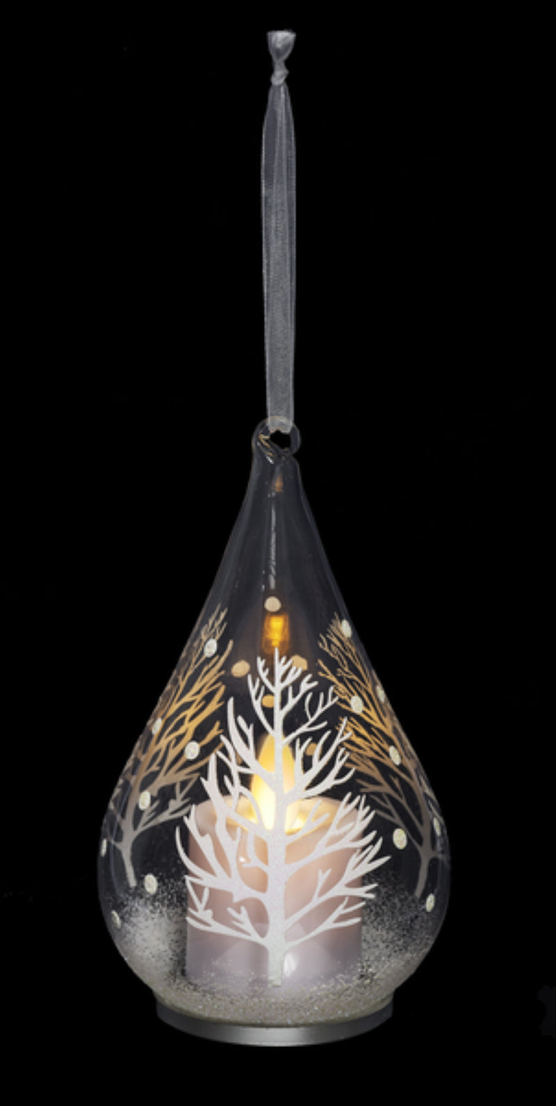 Glass Teardrop Ornament with Flickering Flame LED - Trees - The Country Christmas Loft