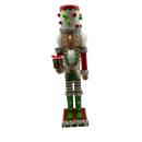 Red White and Green Nutcracker With Polka Dot Pom Pom Hat