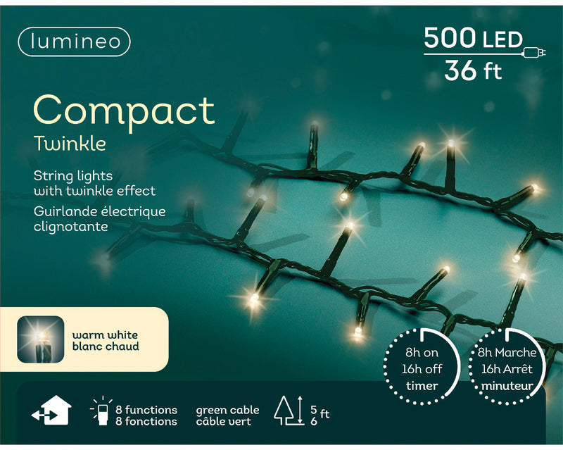 Starry Nights Compact Twinkle Lights - 500 LED - Warm White - Green Wire