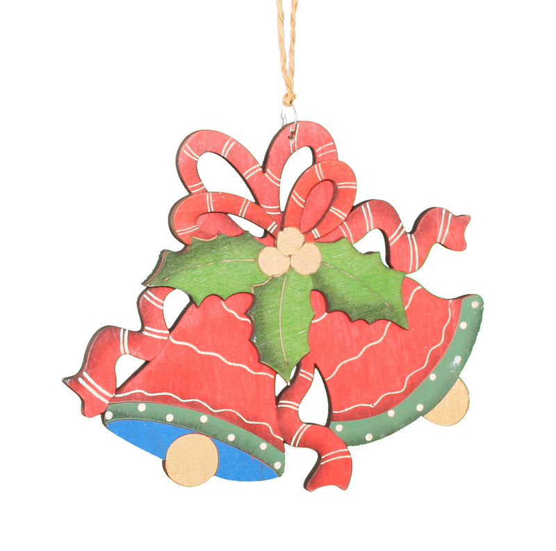 Hand Painted Wood Ornament - Bells - Red & Blue - The Country Christmas Loft
