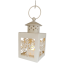 B/O Lighted Metal Holiday Lantern with LED Tealight - White