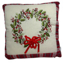 Holiday Wreath Pillow With Plaid Trim - Christmas >> Decor - by Gerson