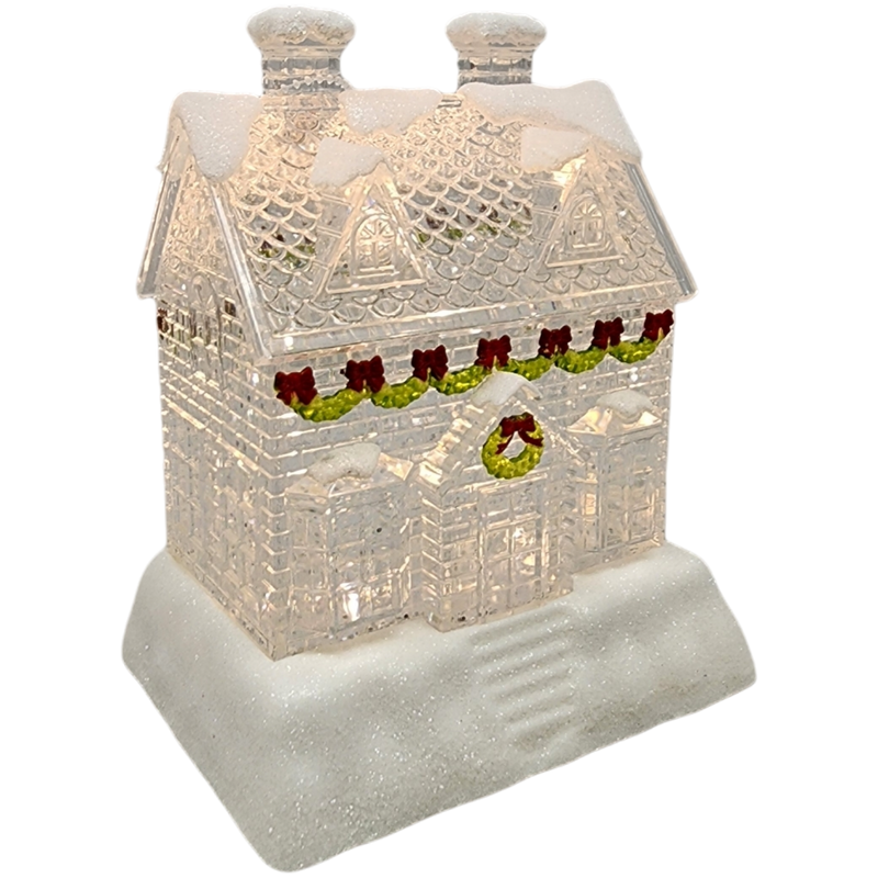 Lighted  Swirl Clear Decorated House Water Globe
