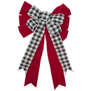 Fabric Bow - 18" x 10" - Red with Gray/Charcoal Check Wire-Edge