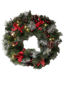 Lighted Poinsettia Wreath - 30 Inch