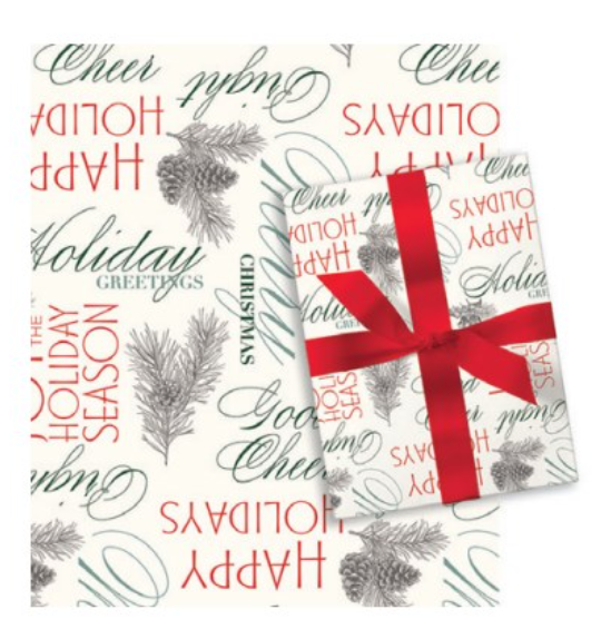 Classic Wrapping Paper - 80 Square Feet - Script & Pinecones – The ...