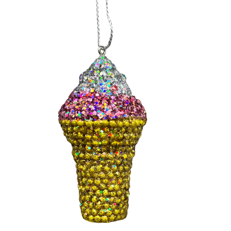 Bedazzled Ice Cream Cone Ornament - Delightfully Cool