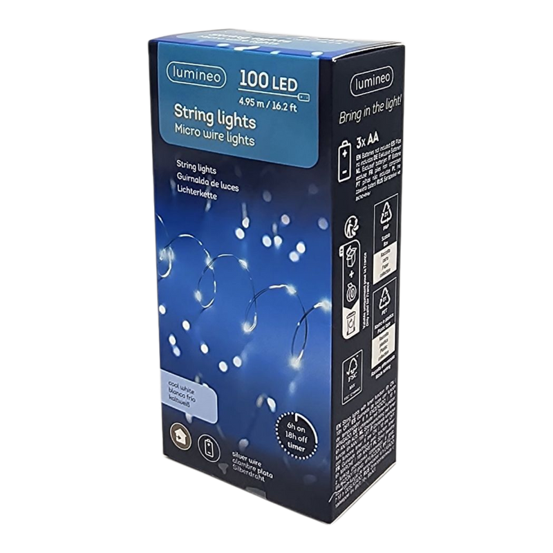 Micro Wire String Lights - 100 LED - Cool White - Silver Wire