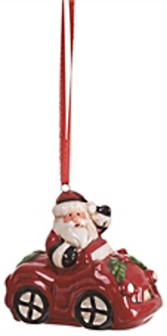 Ceramic Christmas Character Vehicle Ornament - Santa Car - The Country Christmas Loft