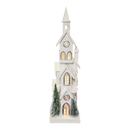 Lighted White Wood Church - 34.4 Inch