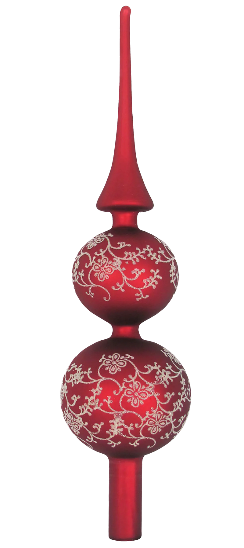 Red 13" Glass Treetopper with Gold Floral Glitterlace - Red Velvet