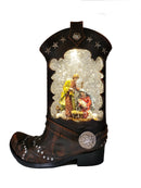 Lighted Spinning Waterglobe Boot with Nativity Figurine - - The Country Christmas Loft