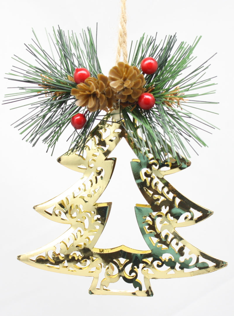 Metal Tree Ornament With Berry and Pine Accents - - The Country Christmas Loft